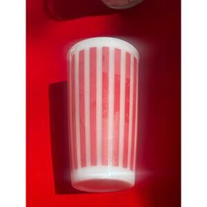 Vintage Hazel Atlas Red Candy Stripe White Milk Glass Tumbler Juice Glass